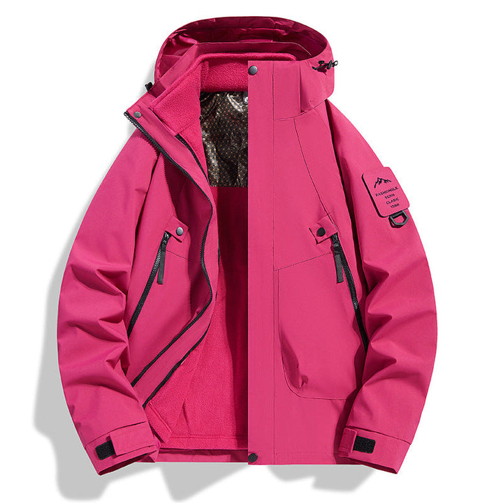 Women water-repellent softshell functional jacket with adjustable hood, windproof membrane and diagonal zip pockets