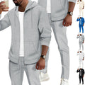 Men's waffle texture tracksuit with hooded zip jacket and tapered jogging pants