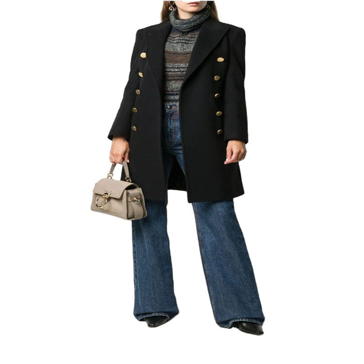 Women Military-inspired Tailored Longcoat in Tailoring with Decorative Metal Buttons