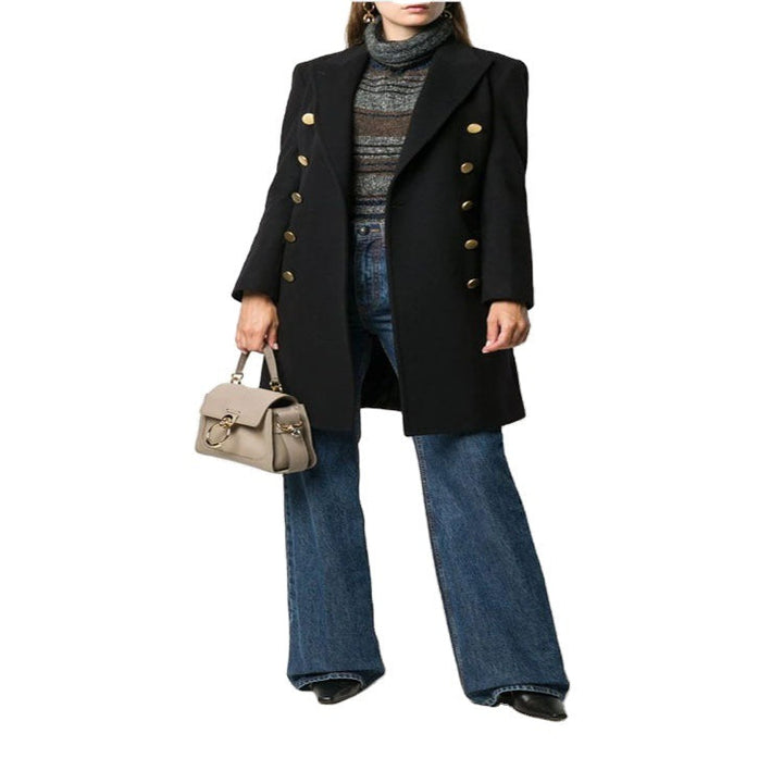 Women Military-inspired Tailored Longcoat in Tailoring with Decorative Metal Buttons