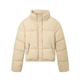 Women's Boxy Puffer Jacket with High Stand-Up Collar and Concealed Snap Button Placket