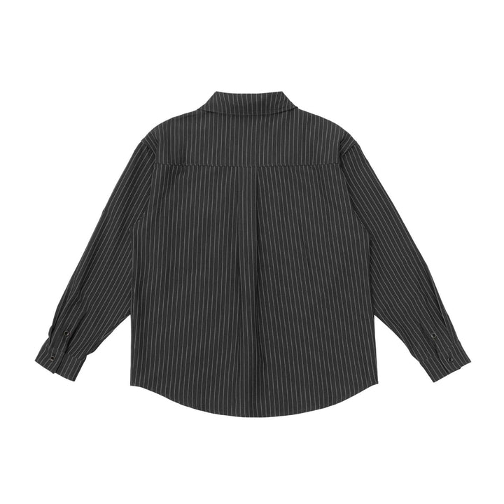 Unisex Striped Shirt Jacket with Notch Collar and Flap Pocket