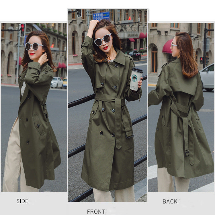 Women Mid-length Trench Coat with figure-flattering tie belt and adjustable cuffs