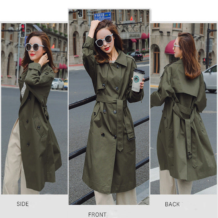 Women Mid-length Trench Coat with figure-flattering tie belt and adjustable cuffs