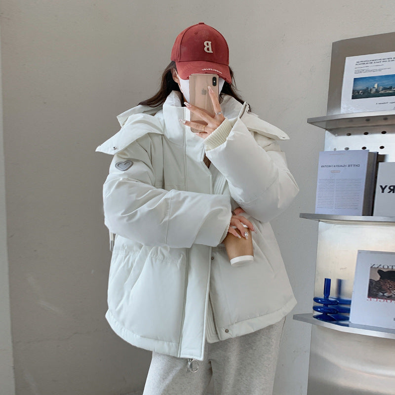 Women’s oversized quilted short jacket with hood, windproof lining and oversized collar