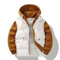Men's two-layer hooded quilted jacket with detachable padding and soft sleeve panels