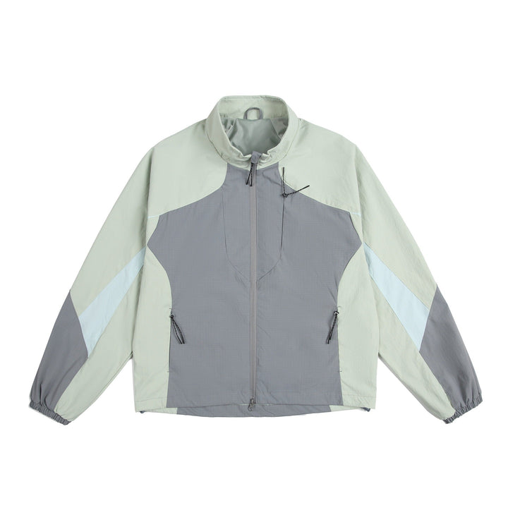 Unisex Lightweight Windbreaker with High Collar, color Mix Panels and Adjustable Hem