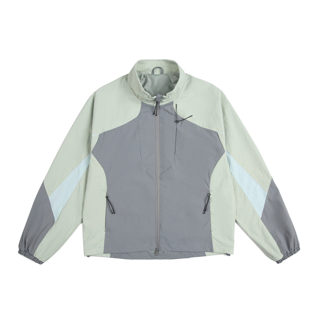 Unisex Lightweight Windbreaker with High Collar, color Mix Panels and Adjustable Hem