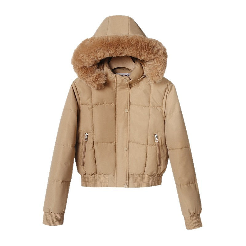 Ladies nan padded short jacket in blouson style with hood and cosy faux fur trim