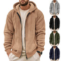 Men's waffle structure hooded jacket with full zip, concealed side pockets, and ribbed hem