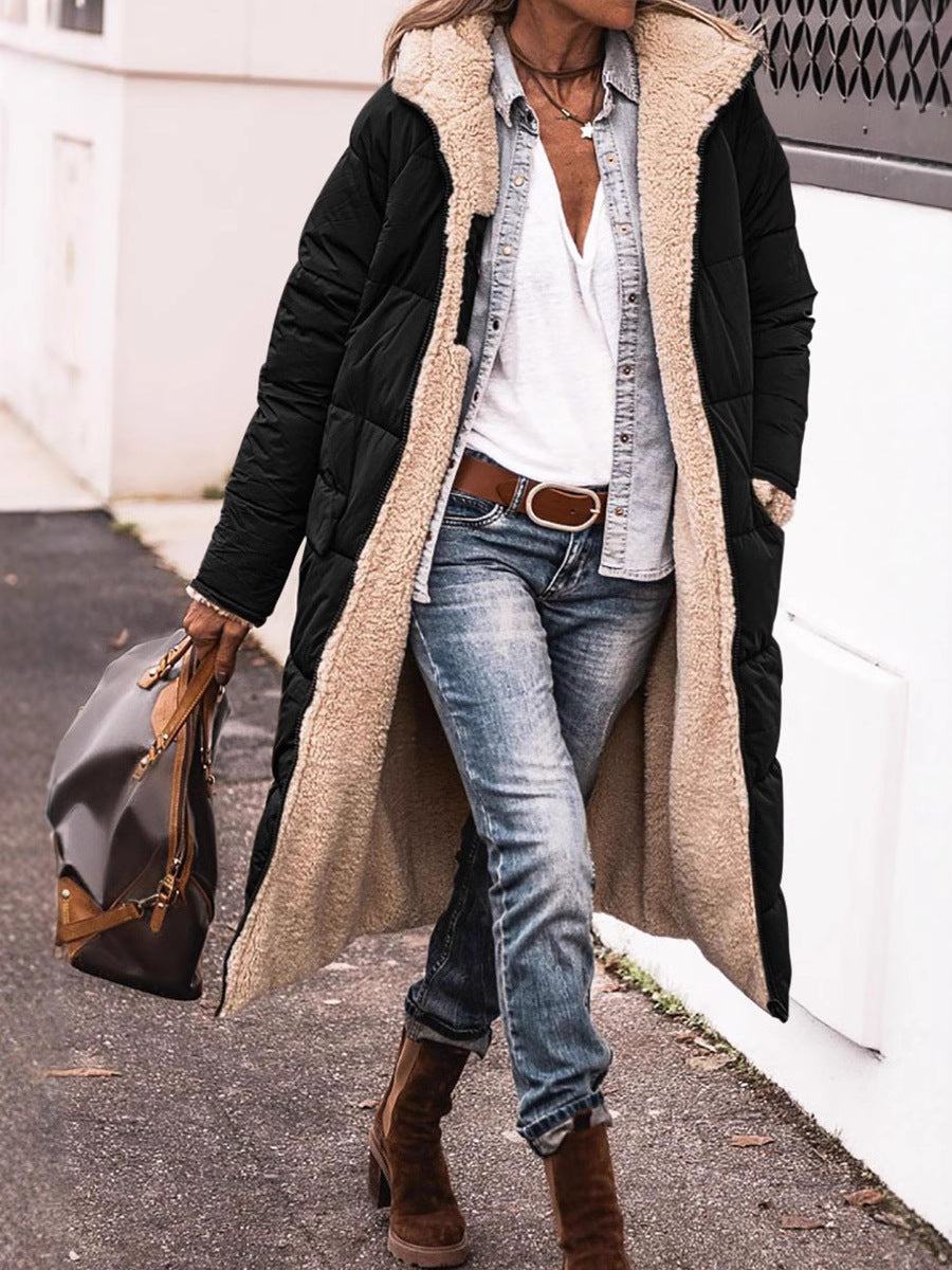 Women quilted jacket with stand-up collar and patch pockets