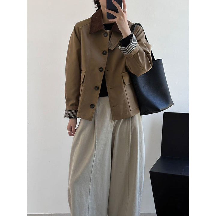 Women Boxy Transitional Jacket with Cord Collar and Large Flap Pockets