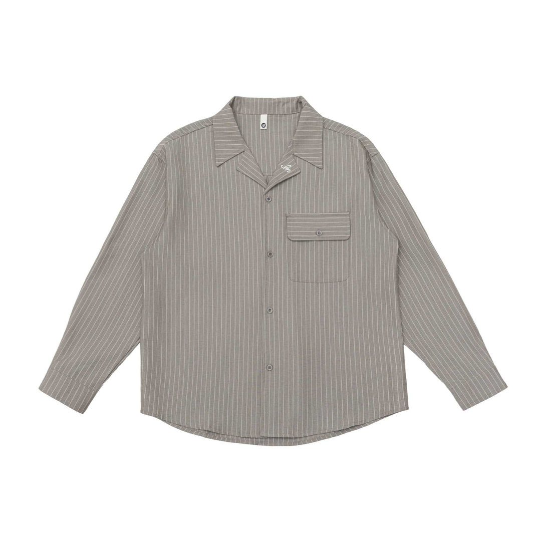 Unisex Striped Shirt Jacket with Notch Collar and Flap Pocket
