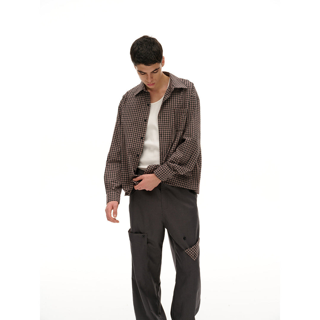 Unisex Straight Overshirt Jacket in Fine Check Pattern