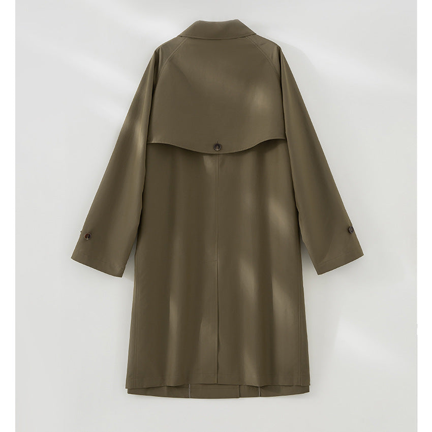 Women Mid-Length Trench Coat with concealed snap placket and adjustable cuffs