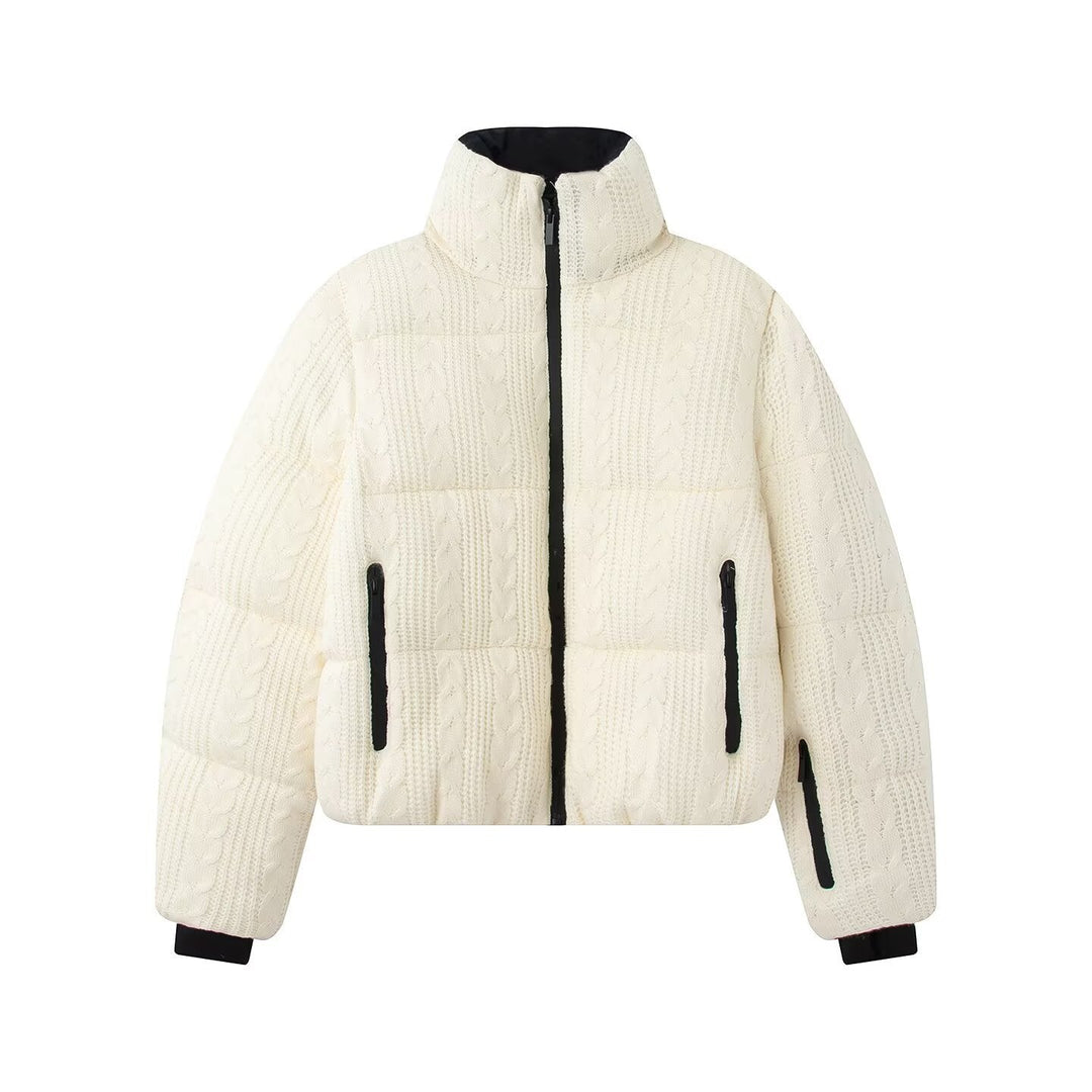 Women’s quilted jacket with cable pattern and stand-up collar
