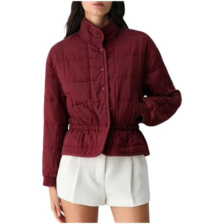 Women padded jacket with stand-up collar and fitted drawstring