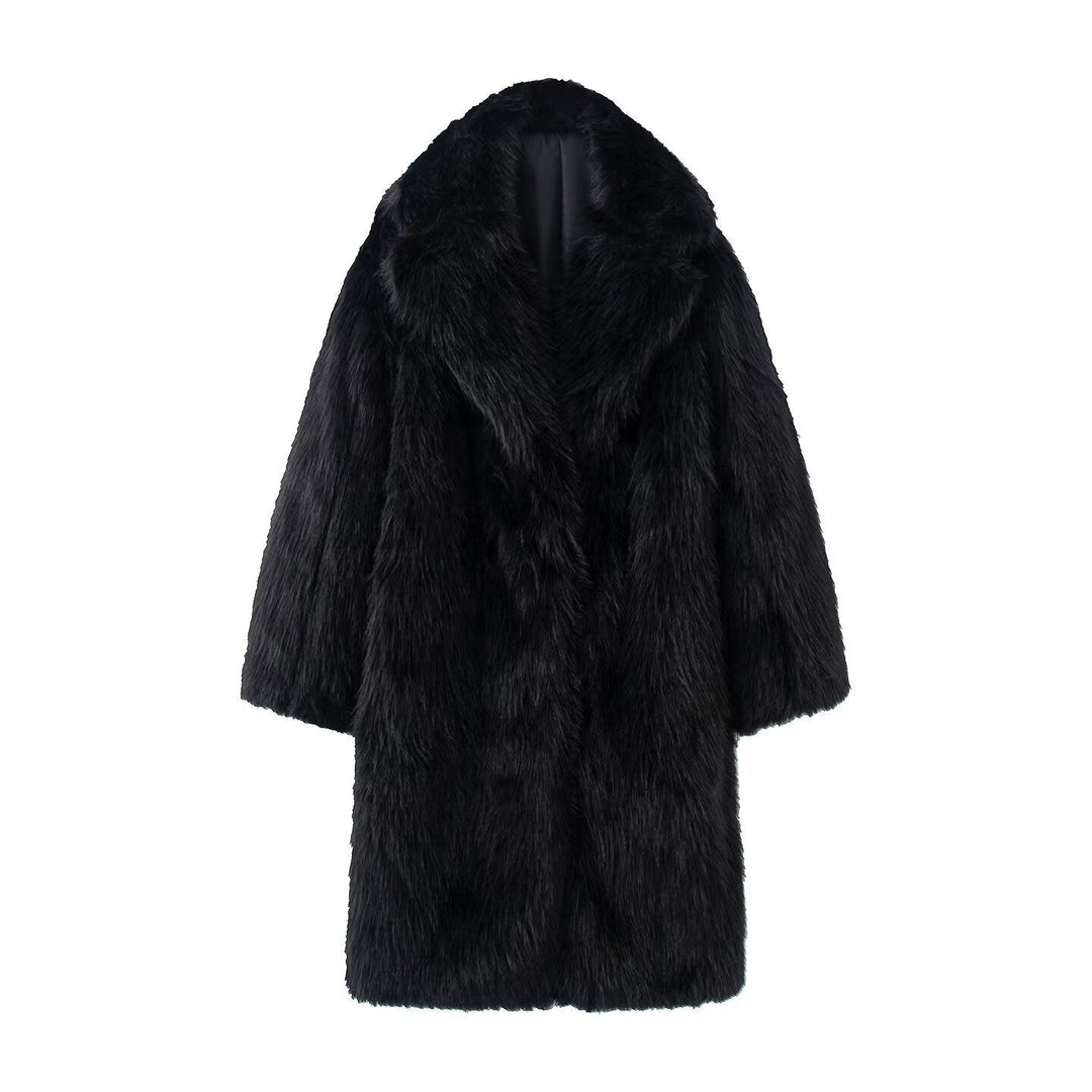 Women Long Oversize Faux Fur Coat with Voluminous Shawl Collar