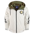 Men's lightweight hooded sports jacket with jacquard pattern, metal zip and elastic cuffs.
