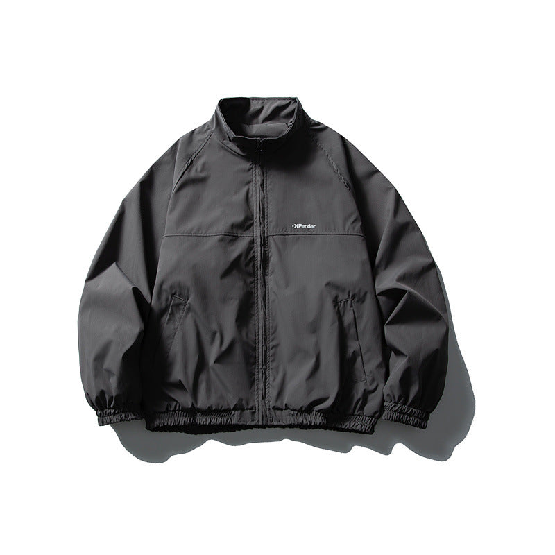 Unisex Lightweight water-repellent windbreaker with stand-up collar, raglan sleeves, and elastic hem