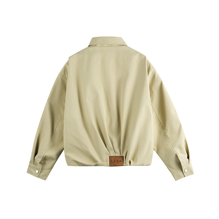 Unisex Short Blouson in Boxy Cut with Shirt Collar and Gathered Hem