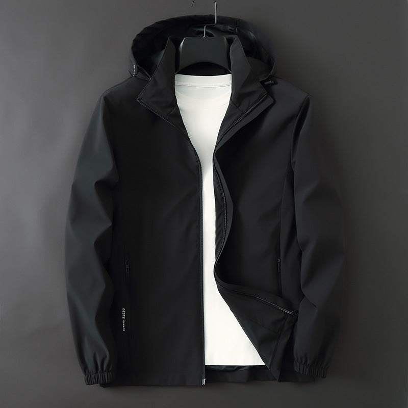 Men Functional Slim Softshell Hooded Jacket with Water-Repellent Coating and Elastic Cuffs