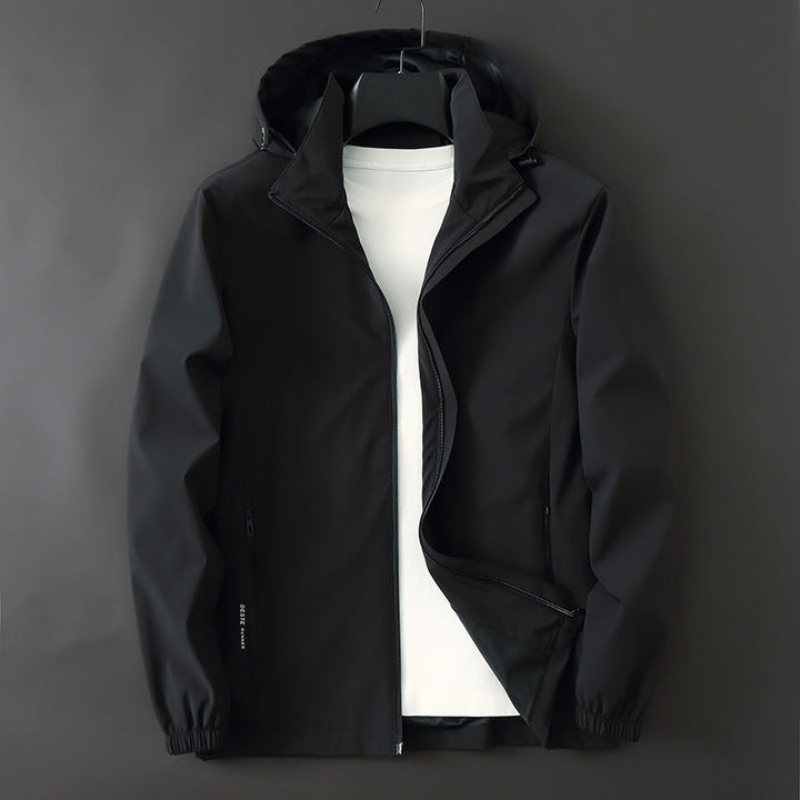Men Functional Slim Softshell Hooded Jacket with Water-Repellent Coating and Elastic Cuffs