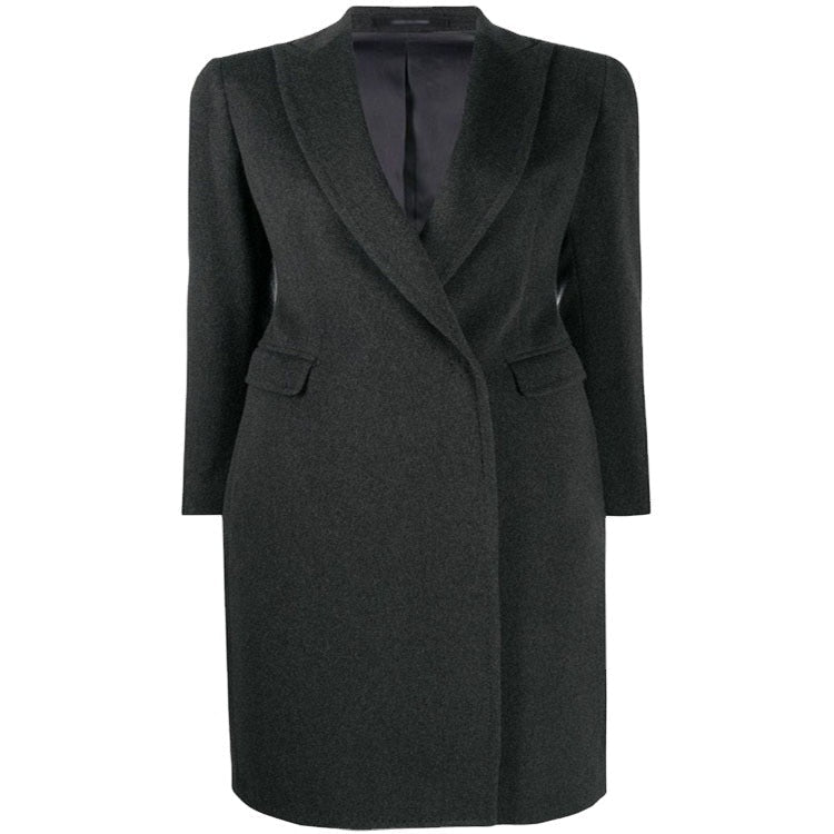 Women Slim Tailored Long Coat with Shawl Collar, fitted seam guidance and concealed button placket