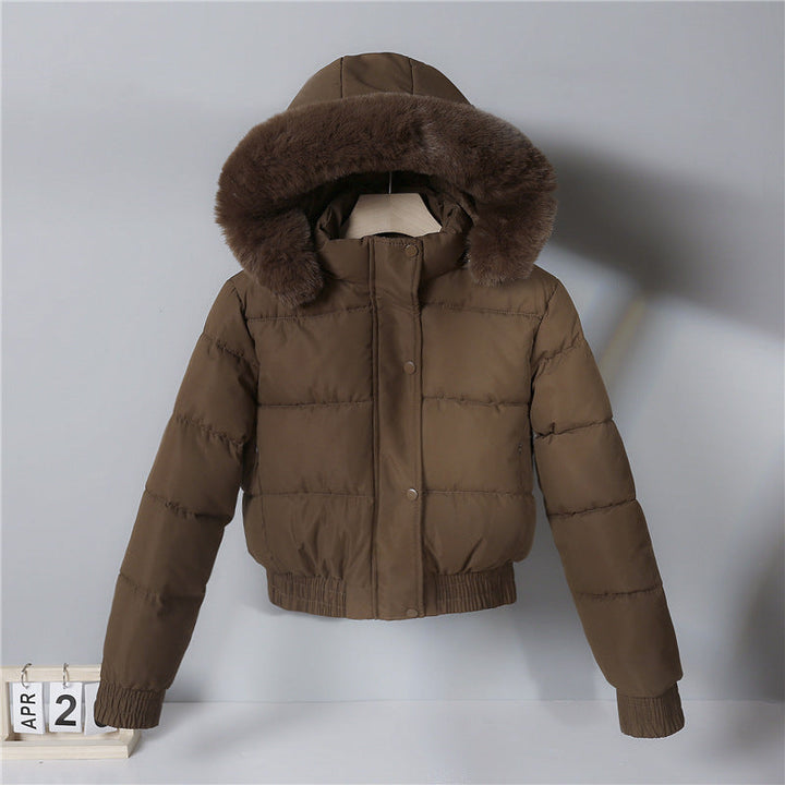 Women nan short cut thermal quilted jacket with removable faux fur hood and ribbed cuffs