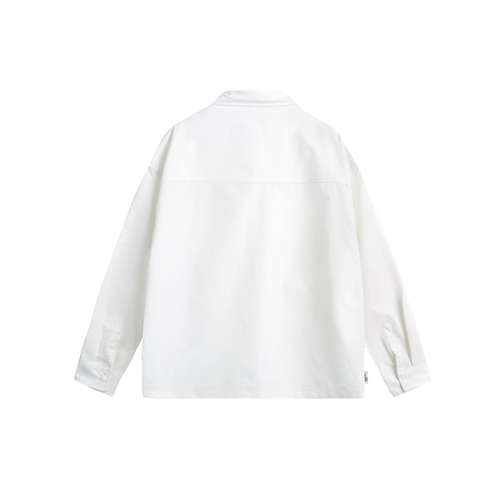 Unisex overshirt jacket in utility style with snap button placket and carabiner detail