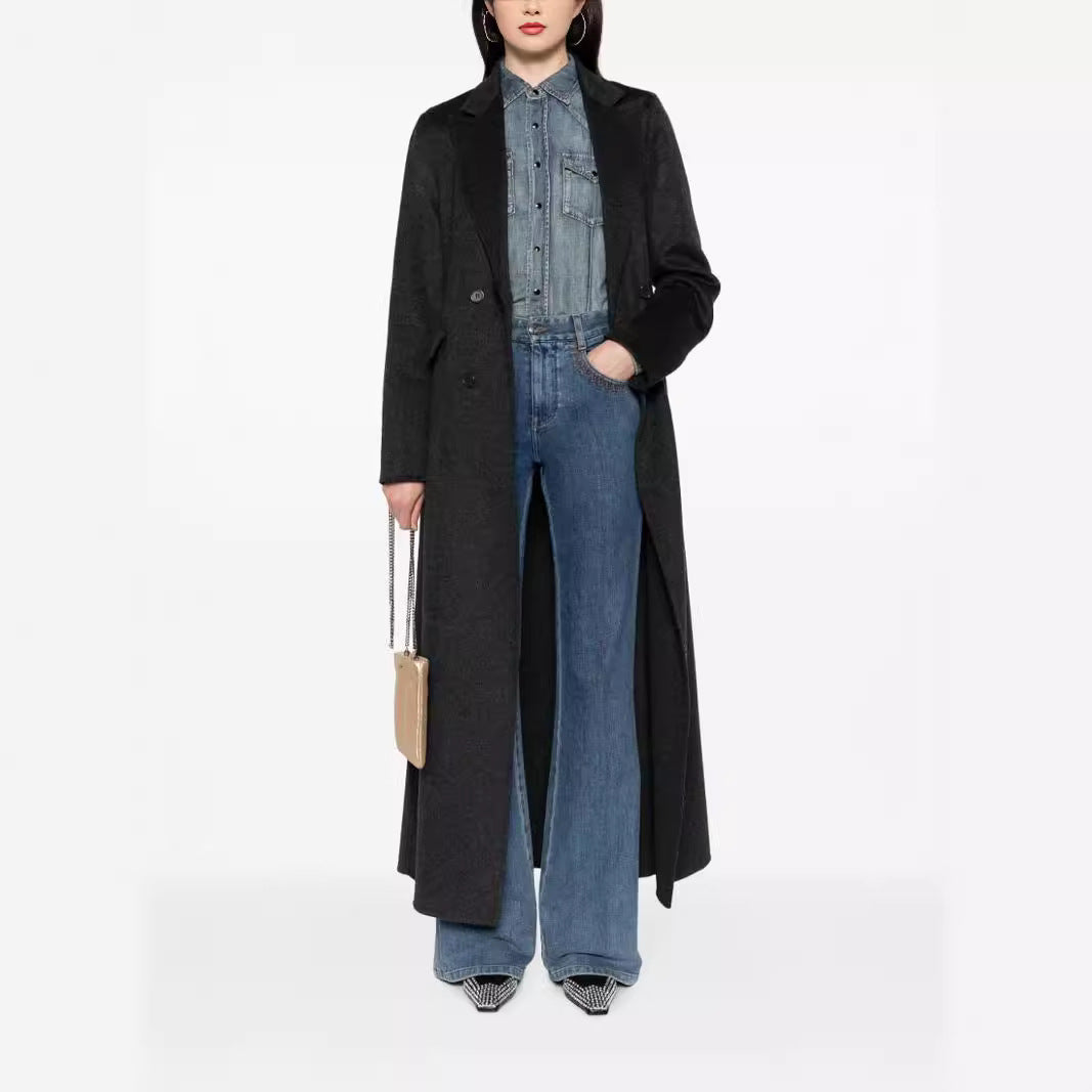 Ladies Double-breasted Maxi Coat made of Wool Blend with Tailored Fit