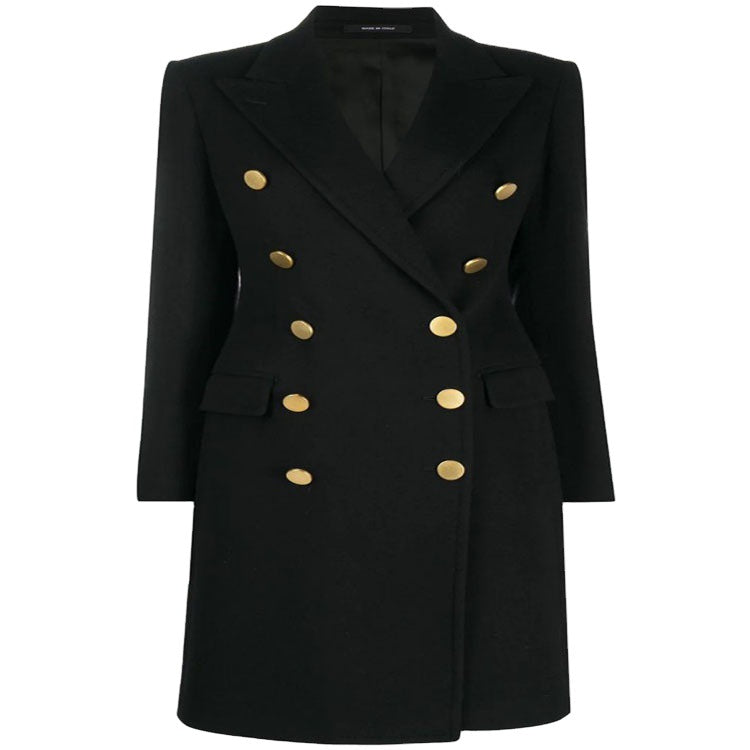 Women Military-inspired Tailored Longcoat in Tailoring with Decorative Metal Buttons