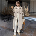 Women Long Cut Minimalist Trench Coat with Soft Autumn, Dropped Shoulders and Adjustable Sleeve Straps
