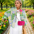 Women's Short Cropped Quilted Patchwork Jacket with Patch Pockets
