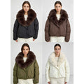 Ladies nan short thermal quilted jacket with voluminous removable faux fur collar and tailored hem
