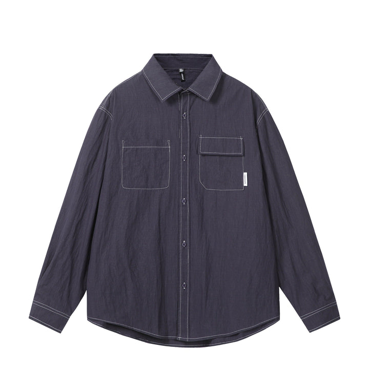Unisex Oversize Shirt Jacket with prominent contrast stitching and patch chest pockets