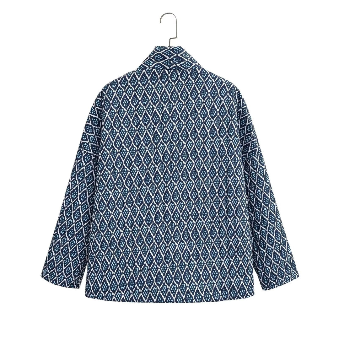 Women Patterned Quilted Kimono Jacket with Patch Pockets