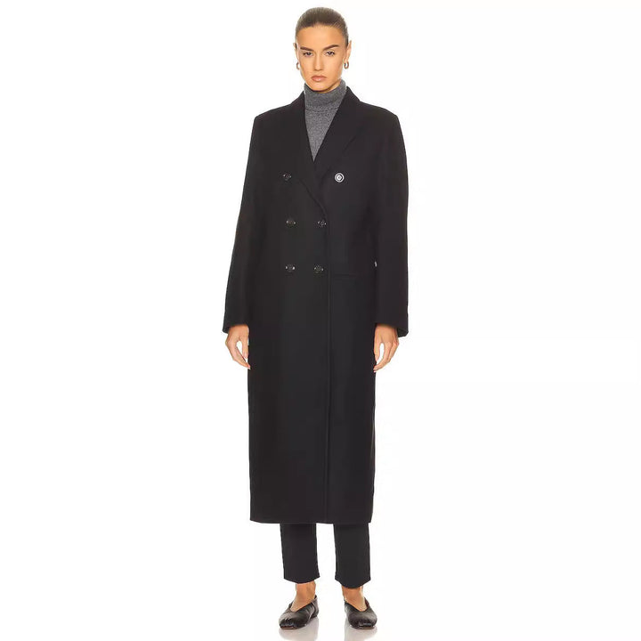Women Maxi Length Double Breasted Wool Blend Long Coat with Tailored Finish