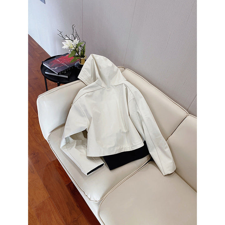 Women Short Hooded Jacket with Mesh Lining, Concealed Zip and Contrast Details