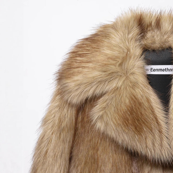 Women Short Oversized Faux Fur Bolero with Wide Shawl Collar