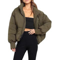 Women's cropped quilted winter jacket with stand collar, zip and ribbed cuffs