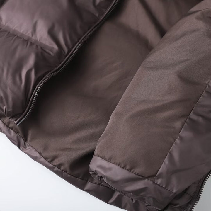 Ladies Padded Cropped Quilted Vest with High Stand-Up Collar and Zip Pockets