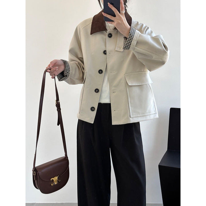 Women Boxy Transitional Jacket with Cord Collar and Large Flap Pockets