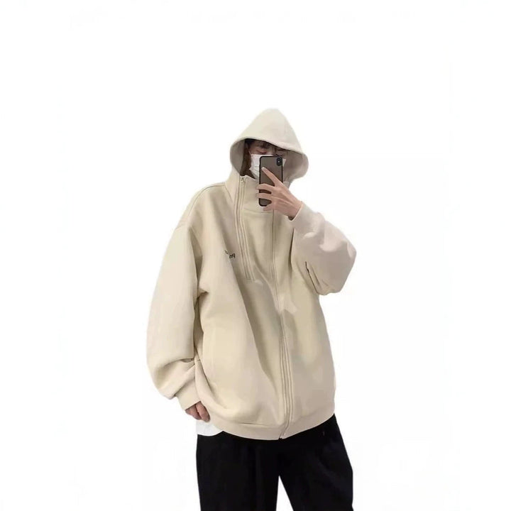 Unisex Oversized Fleece Jacket with High Collar and Zip