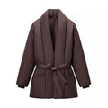 Women's Quilted Waistbelt Quilted Jacket with Shawl Collar