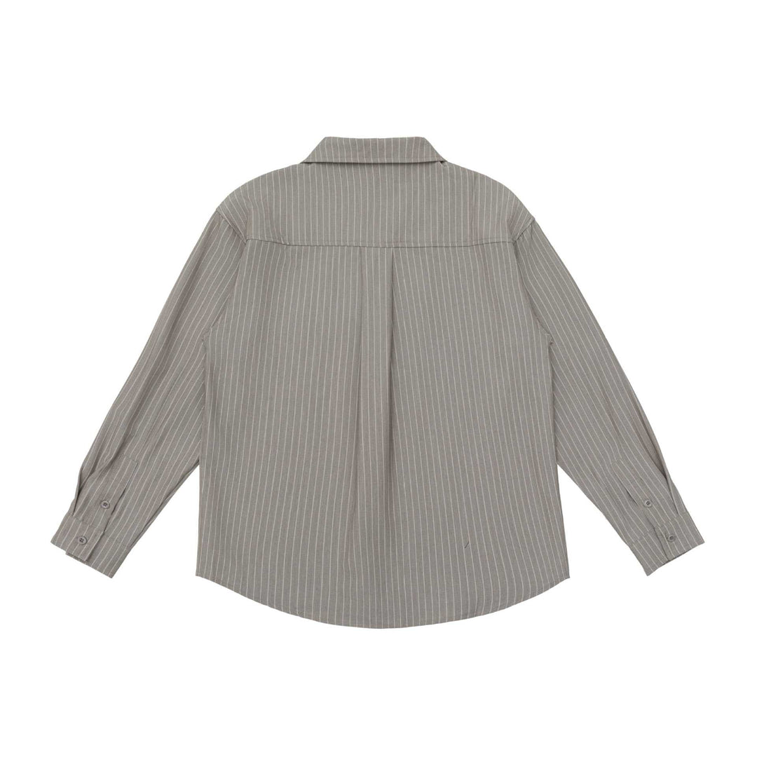 Unisex Striped Shirt Jacket with Notch Collar and Flap Pocket