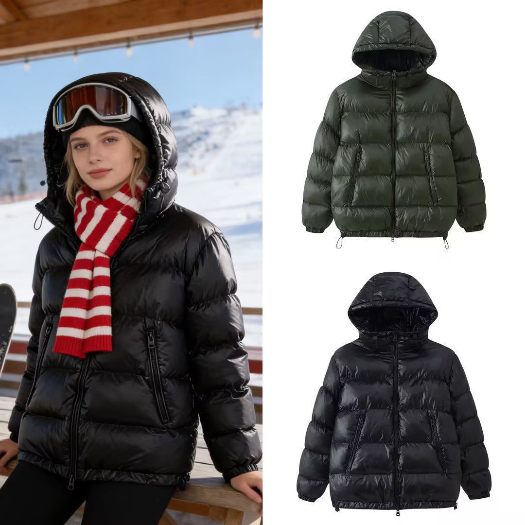 Women Quilted Oversized Thermal Jacket with Hood and Water-Repellent Surface