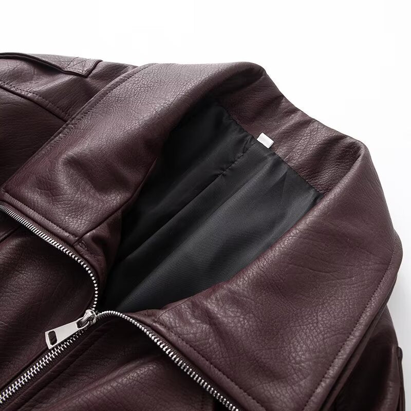 Ladies Oversize Faux Leather Biker Jacket with Asymmetrical Zip, Belt and Elastic Waist