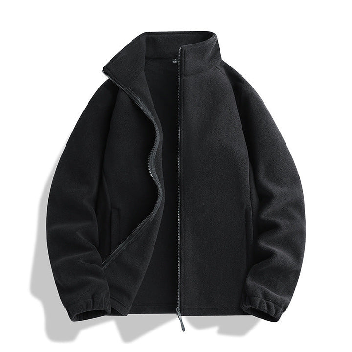 Unisex fleece jacket with standing collar, full-length zip and elastic cuffs
