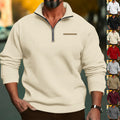 Men's high-quality sweatshirt with metal half-zip, reinforced stand-up collar, and discreet chest piping